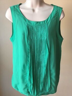 Ann Taylor Green Pleated Dressy Tank Top  Size S